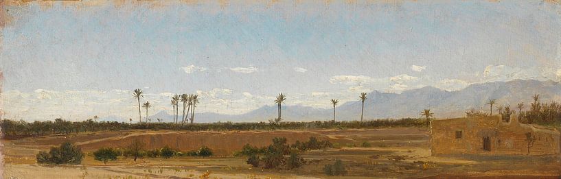 Carlos de Haes-Palm Tree landscape on the plain, Antique landscape by finemasterpiece