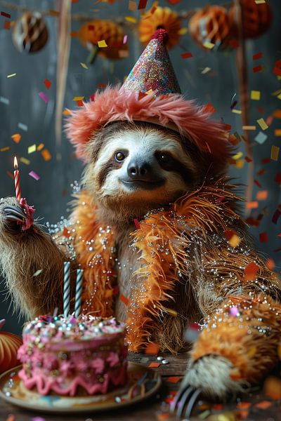Funny sloth celebrates disco birthday in 70s style by Poster Art Shop