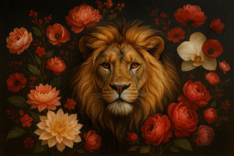 Löwe mit Blumen - königliche Naturkunst von Kleurenrijk