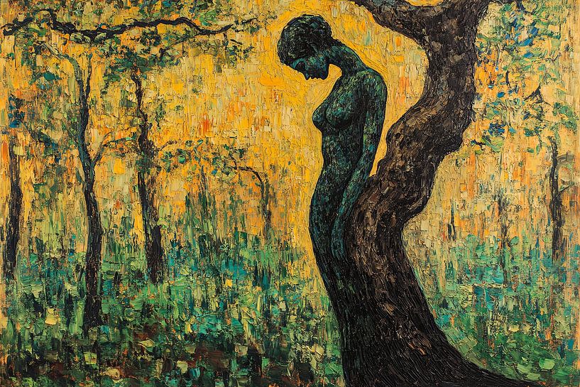 spirituelle Malerei einer Frau im Wald von Egon Zitter