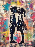 The first kiss | Street art graffiti in Banksy style