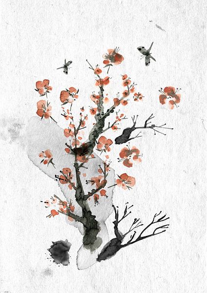 Fleurs de cerisier avec papillons par Lucia