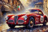 Eine stürmische Schlacht auf Rädern mit einem klassischen Alfza Romeo
