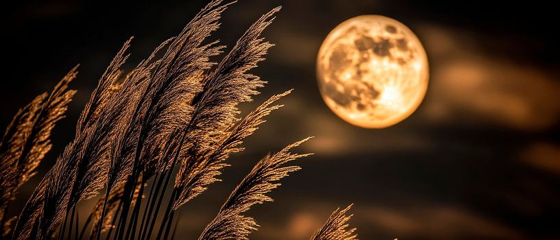 Mondschein über Schilfgras von Poster Art Shop