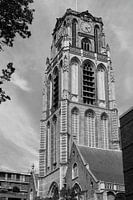 Black and white picture of the old church in Rotterdam