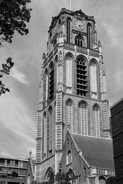 Black and white picture of the old church in Rotterdam by Olena Tselykh