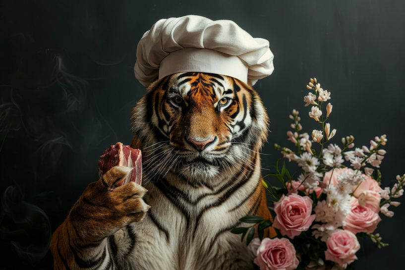 Le roi de la cuisine - Tigre à la viande et aux roses par Eva Lee