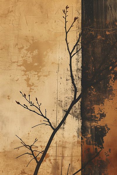 Silhouette eines zerbrechlichen Astes vor verwitterten Erdtönen von Color Square