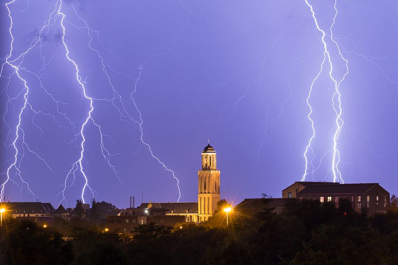 Lightning above the city of Zwolle by Marcel Bil