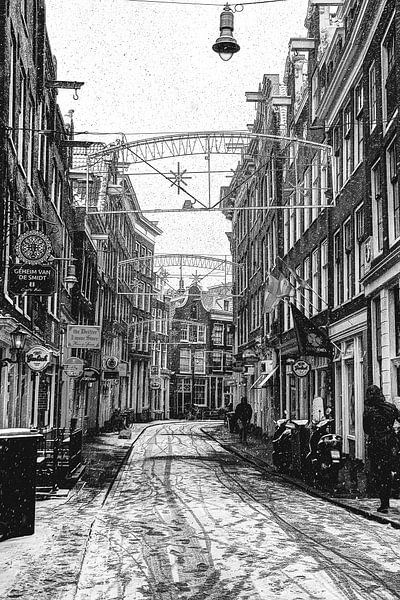 Innere Stadt von Amsterdam im Winter Schwarz und Weiß von Hendrik-Jan Kornelis
