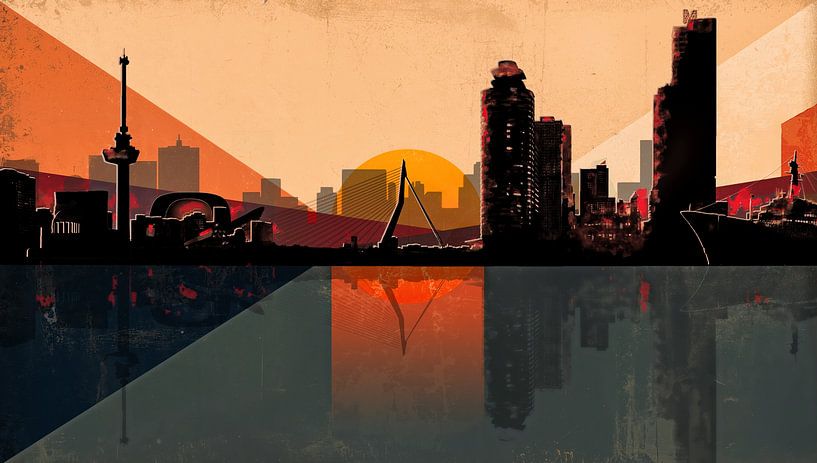 Rotterdam Skyline in Orange Terra Sonnenuntergang von Arjen Roos