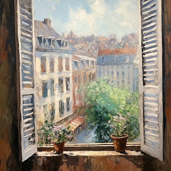 Stadt Fenster Blick | Fenster Laune von Abstraktes Gemälde