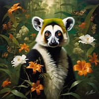 Dschungel-Flora Surrealismus: Lemur