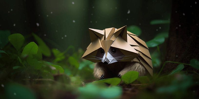 Origami-Leinwand: Niedlicher Waschbär von Surreal Media