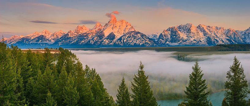 Sonnenaufgangs-Panorama des Snake River Overlook am Grand Teton N.P. in Wyoming von Henk Meijer Photography