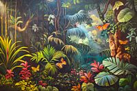 Papillons colorés dans la jungle - Peinture dans le style d'Henri Rousseau
