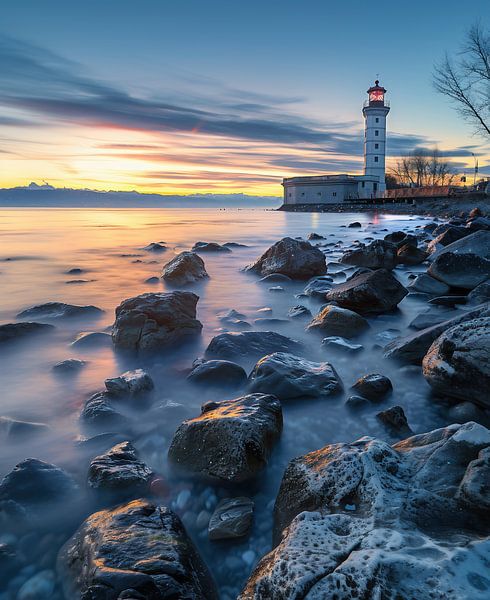 Sunrise magic, lighthouse stands by fernlichtsicht