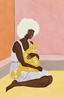 Modernes Pop-Art-Frauenporträt, Frau mit orangefarbener Katze