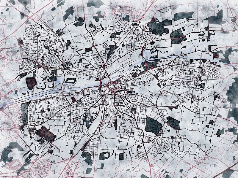 Map of Hamm with the style 'White Winter' by Maporia