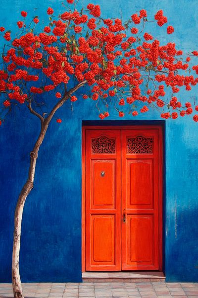 Porte à fleurs rouges par Poster Art Shop