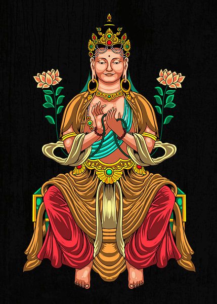 Sarvanivarana-Vishkambhin in meditative pose with lotus by Pixelbull Design