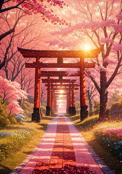 Japanese Torii Gate Cherry Blossom Sakura Japan by Ruzerin