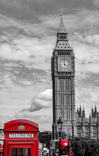 London telephone box and Big Ben vertical city life, Great Britain by Animaflora PicsStock
