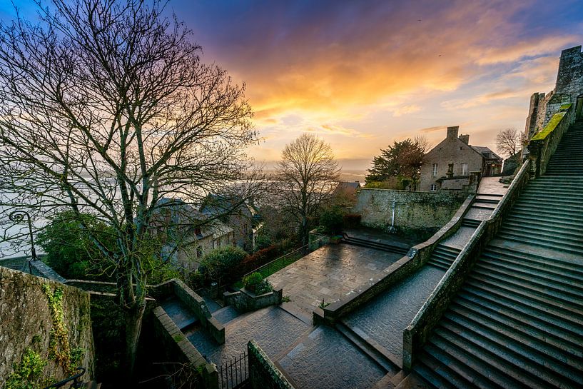 Sunrise at the steps of Mont Saint Michel by Rene Siebring