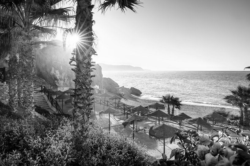 Nerja beach on the Costa del Sol black and white by Manfred Voss, Black-White Photography