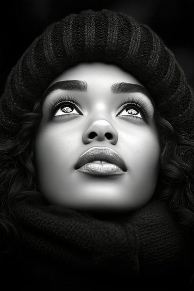 Hoffnungsvolle Frau mit Wollmütze von Frank Heinz