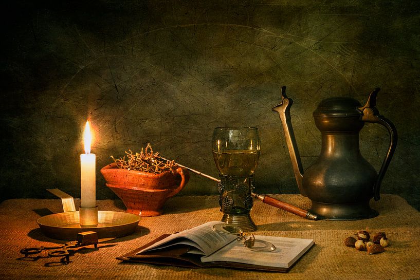 Stillleben einer Leseszene im Stil des 17. Jahrhunderts von René Ouderling