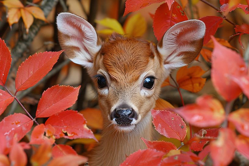 Cerf caché dans les feuilles d'automne par Art & Soul Creations