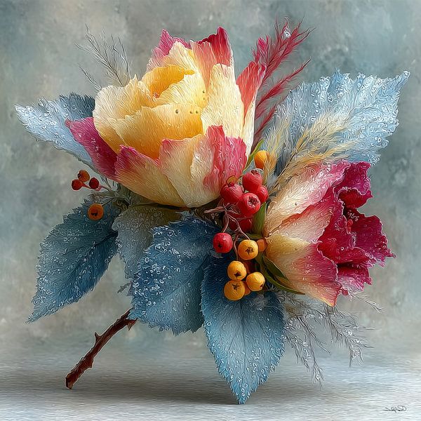 gelbe Blume mit Wasser und Zuckerguss von Gelissen Artworks