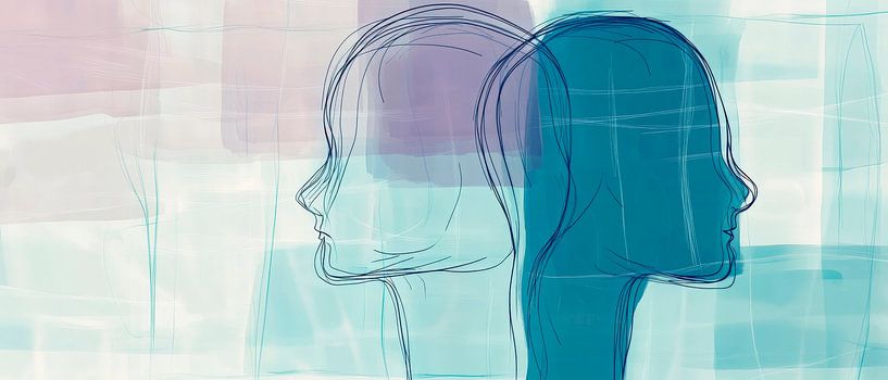 Gesichter im Dialog – Farbige Silhouetten von Poster Art Shop