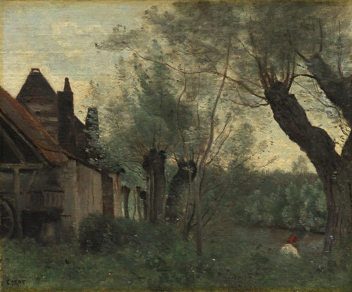 Weiden und Bauernhaus in Sainte-Catherine-lès-Arras, Jean Baptiste Camille Corot von Meisterhafte Meister