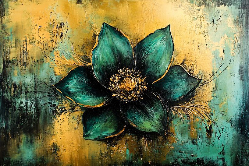 Green flower with gold details by Imperial Art House
