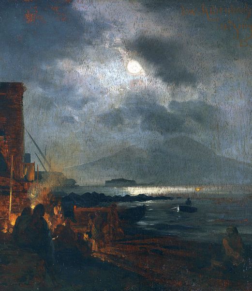 Fishermen in the Bay of Naples by moonlight, OSWALD ACHENBACH, 1885 by Atelier Liesjes