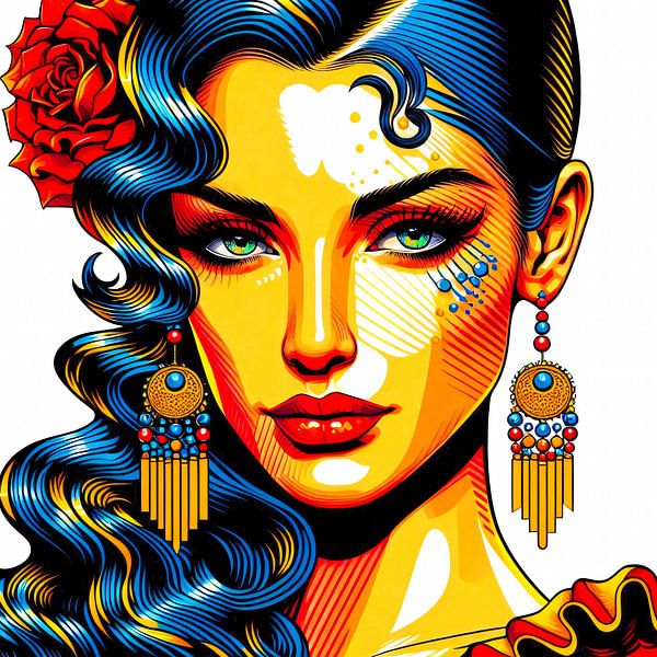 Spanische Schönheit - Pop Farben Portrait von A.D. Digital ART