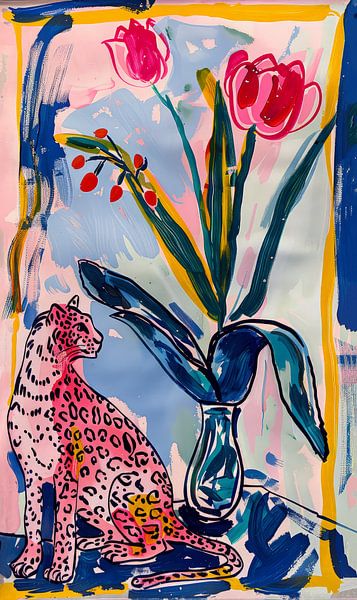 Tulipes et léopard rose n° 1 par ByNoukk