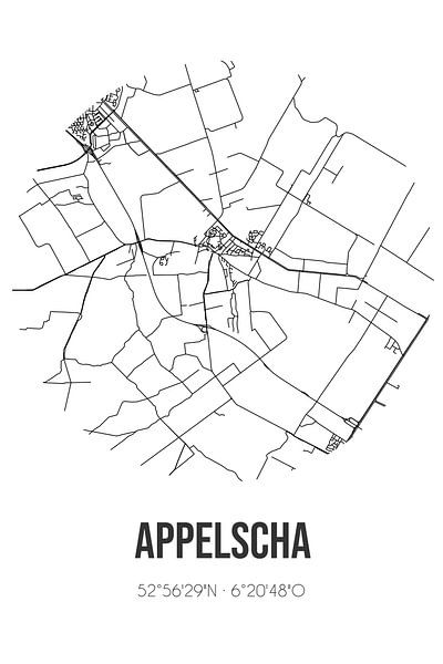 Appelscha (Fryslan) | Karte | Schwarz und Weiß von Ortsdrucke