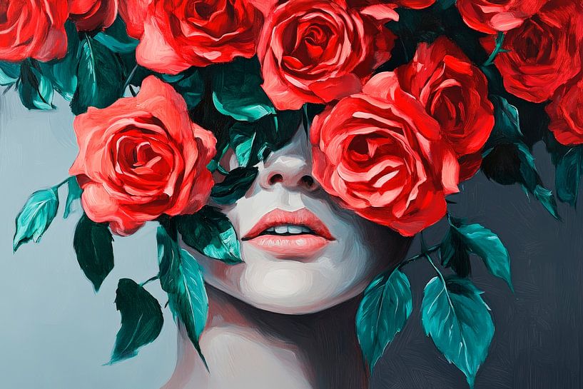 Rosenparadies: Frauenporträt mit Blumen von Poster Art Shop