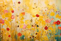 Stillleben Blumen mit Gold und Schmetterlingen