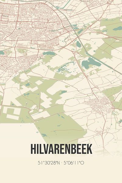 Vieille carte de Hilvarenbeek (Brabant du Nord) par Affiches de lieux