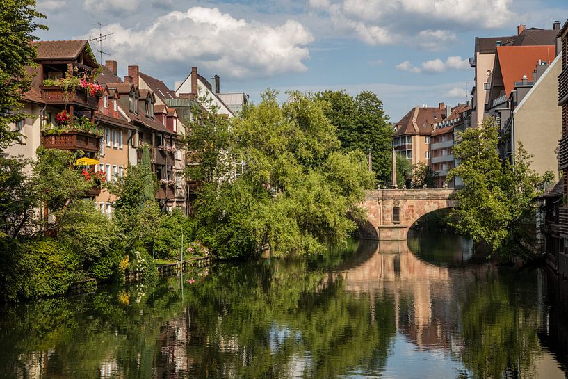 Bridge in Nuremberg center with reflection by Joost Adriaanse