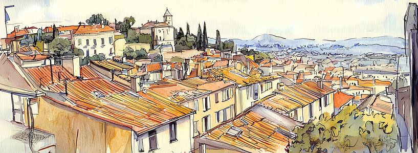 Watercolor panorama from a sketch album by Ariadna de Raadt-Goldberg