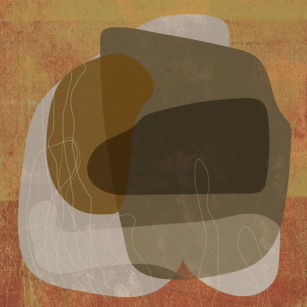 Abstracte organische vormen in bruin, oker, wit en terra van Dina Dankers
