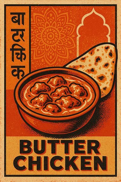 Butter Chicken – Retro Indian Pop-Art Poster by Travel Shop