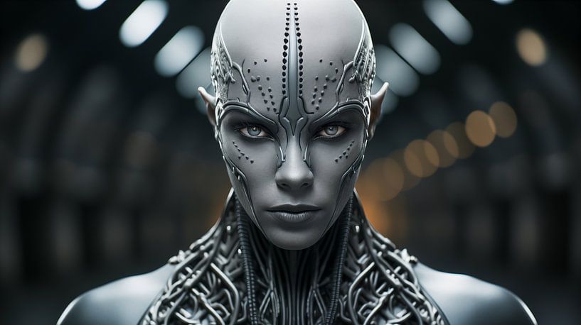 Portrait of a futuristic alien machine cyborg woman by Animaflora PicsStock