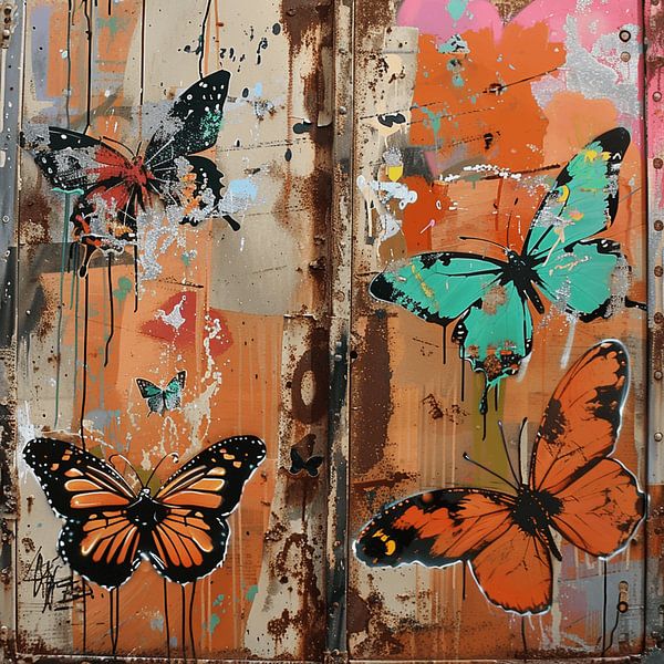 Schmetterlinge Graffiti rostig urban Container Natur Szene von gm_designs