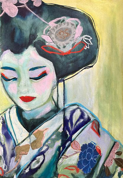 Geisha à la fleur de lotus par Helia Tayebi Art